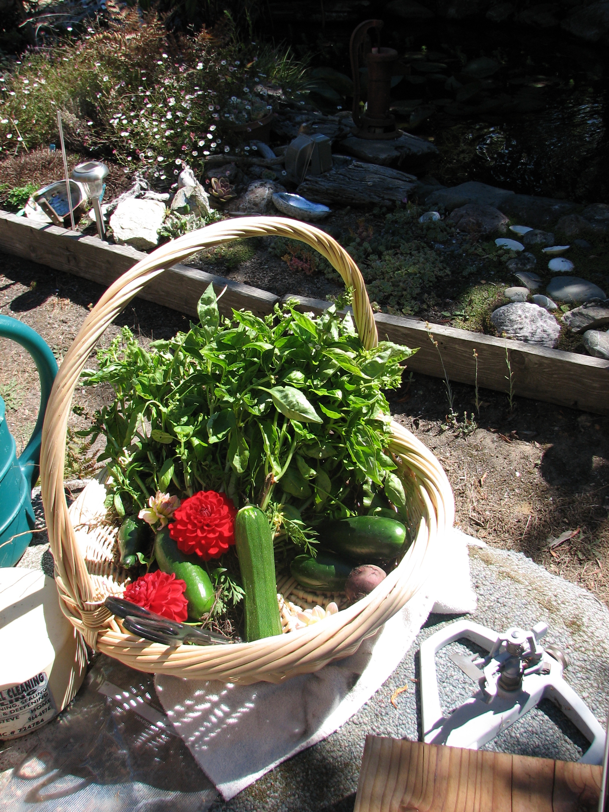 Basket of food and flowers
